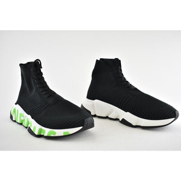 Balenciaga Speed Lace Up Tie Graffiti Black Green Sock High Top Knit Sneaker 36 - Picture 2 of 9